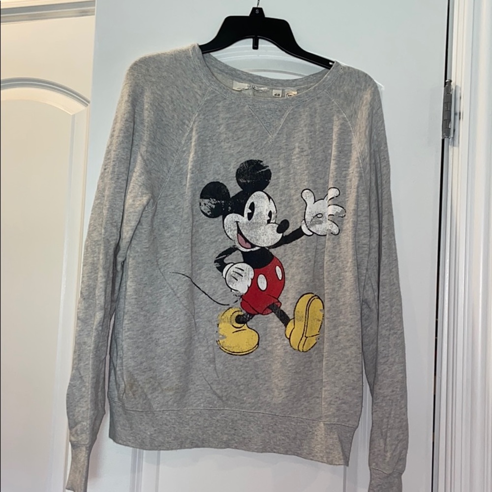 H&M mickey mouse distressed print crew neck